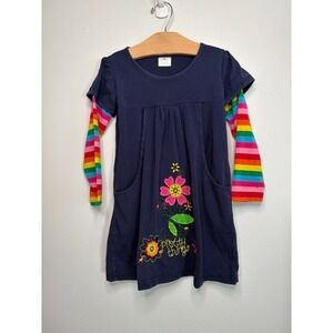 Floral Pretty Things Rainbow Sleeve Blue Tunic pockets‎ Dress 5 - 6 Y